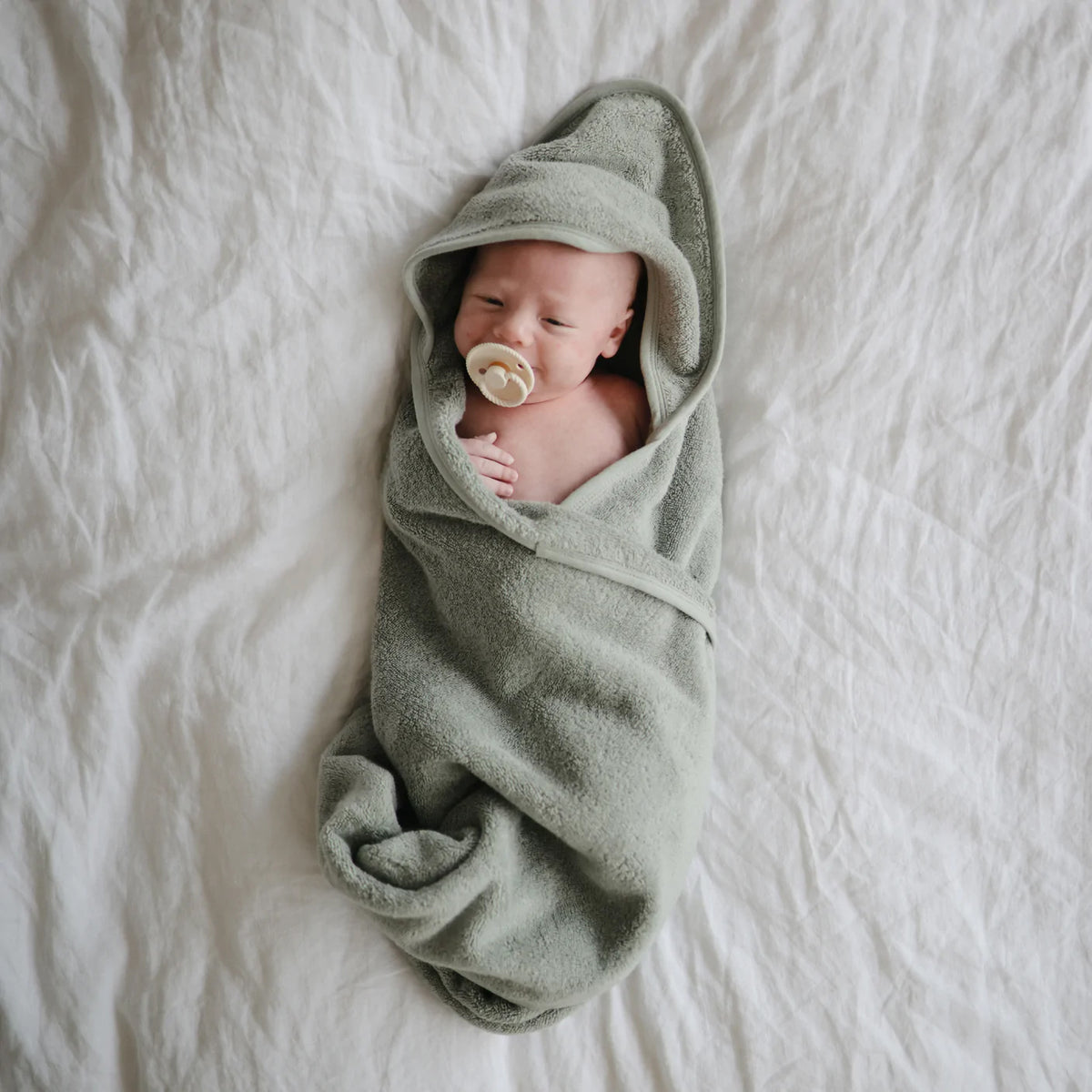 Organic Cotton Baby Hooded Towel - Moss